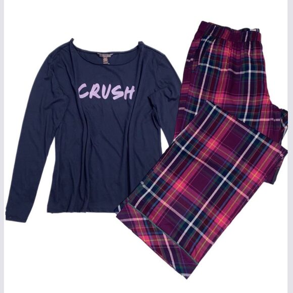 Victorias Secret the dreamer Flannel plaid pants & soft Crush top pajama set - Picture 1 of 4